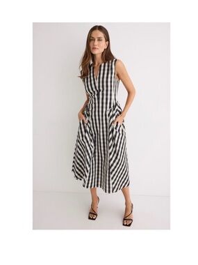 Tanya Taylor Black & White Gingham Sleeveless Midi Dress